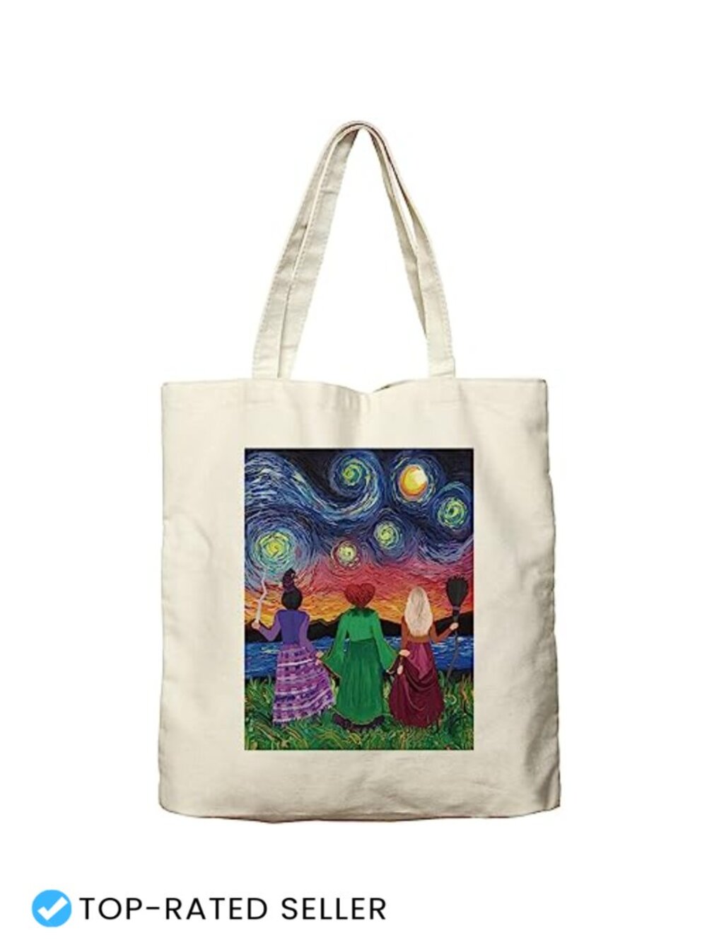 Halloween Canvas Tote Bag Women Reusable Shopping Starry Night Tote